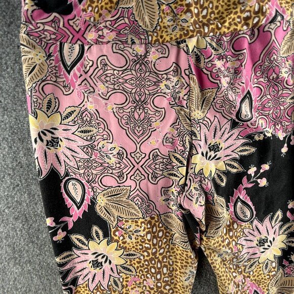 Bohemian Pink Black Paisley Floral Colorful Pants Women Soft Pull On Stretch XL - Picture 14 of 16